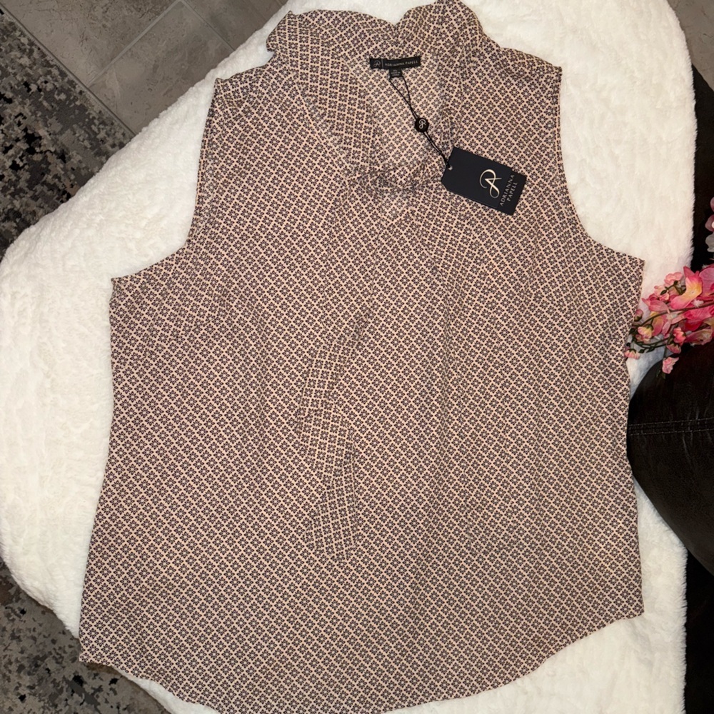 NWT Adrianna Papell Black and Cream Patterned Blouse Size XL